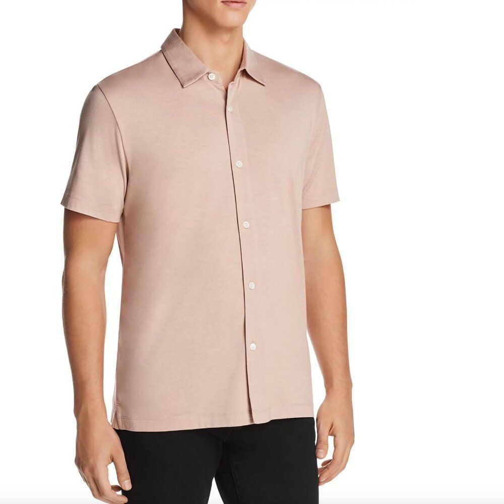 Theory Men's Incisive Silk & Cotton Blend Short Sleeve Sport Shirt Rose Color S